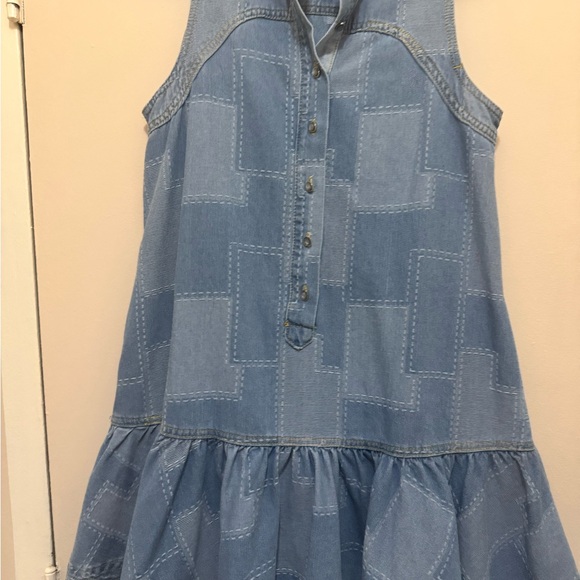 Dresses & Skirts - Elegant Blue Denim Dress with Belt & Glass Buttons – Ruffle Hem